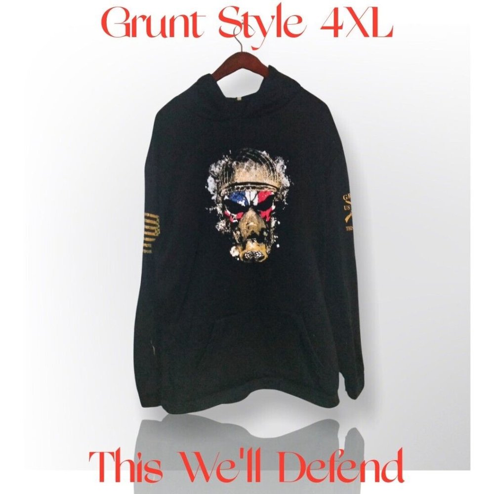 Grunt Style Hoodie Men's XL Black American Flag Skull Pullover
